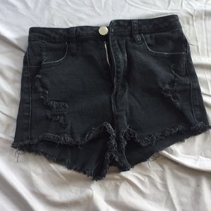 high waisted black denim shorts